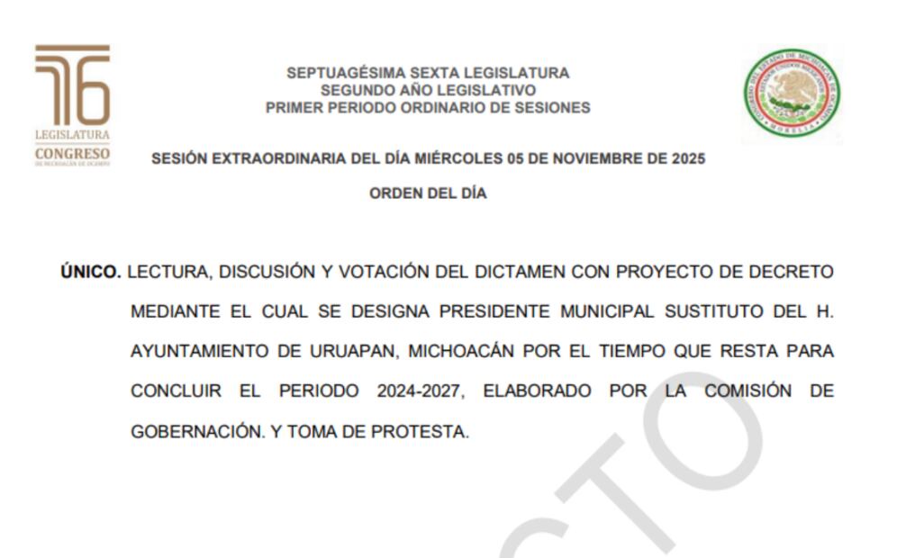 El legislativo de Michoacán convocó para este miércoles una sesión extraordinaria (04/11/2025). Foto: Especial