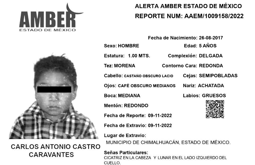 En redes sociales se compartió la ficha de Alerta Amber que emitió la FGJEM. FOTO: Especial/EL UNIVERSAL/