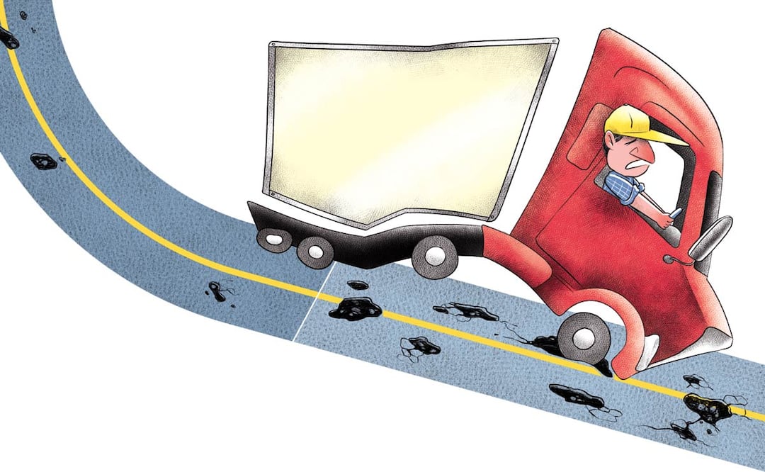 Sólo 13% de carreteras en México están en buen estado. Ilustración de Ani Cortés