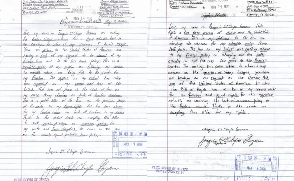 Cartas escaneadas de "El Chapo", donde pide su extradición a México y habla de los juicios que enfrenta en México y EU. (19/05/26) Foto: @keegan_hamilton