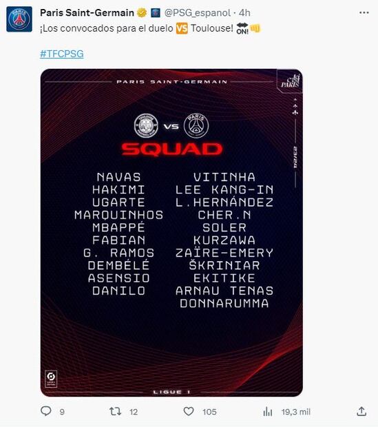 Tweet del PSG