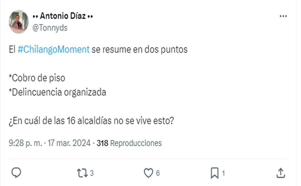 Usuarios de la plataforma X, usan el "Chilango Moment" para hacer denuncias sobre anomalías en la CDMX. Foto: Captura de pantalla, X