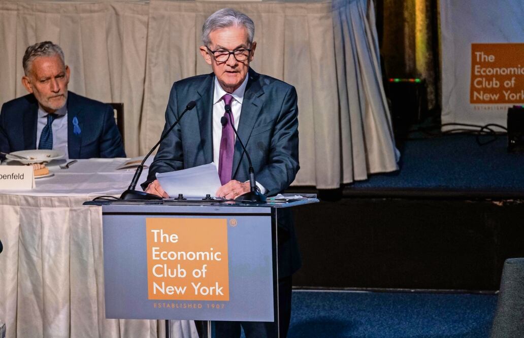 Jerome Powell, presidente de la Reserva Federal de Estados Unidos (Fed), durante su participación en el Economic Club de Nueva York. Foto: AFP