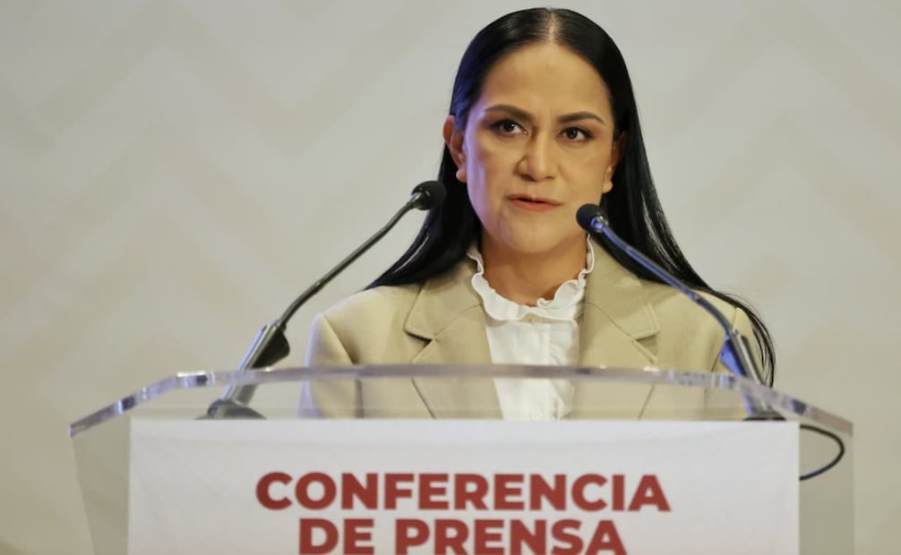 Ariadna Montiel Reyes, presidenta de Morena, en conferencia de prensa este 18 de mayo de 2026. Foto: Fernanda Rojas/ EL UNIVERSAL