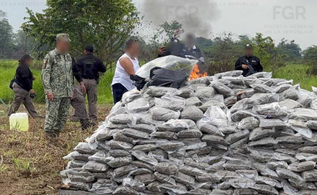 Fiscalía destruye casi una tonelada de narcóticos en Tabasco; incineran marihuana y metanfetamina.
Foto: Especial.