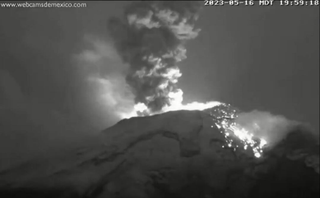 Volcán Popocatépetl, explosión martes 16 de mayo del 2023. Foto: Captura de Video