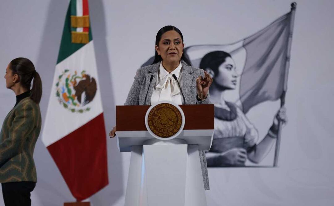 Ariadna Montiel, titular de la Secretaría de Bienestar, durante la mañanera del 15 de abril del 2025 en Palacio Nacional. Foto: Diego Simón / EL UNIVERSAL