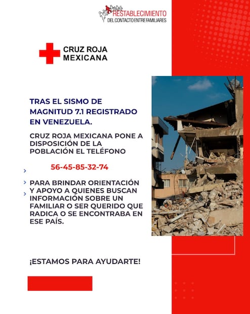 Comunicado de la Cruz Roja Mexicana para apoyar a la comunicad venezolana tras terremotos. Foto: Cruz Roja Mexicana