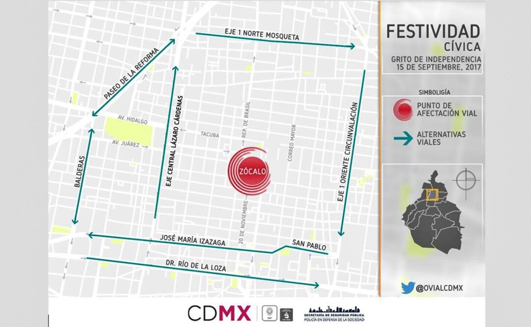 Entérate. Alternativas viales por Grito en el Zócalo y desfile militar