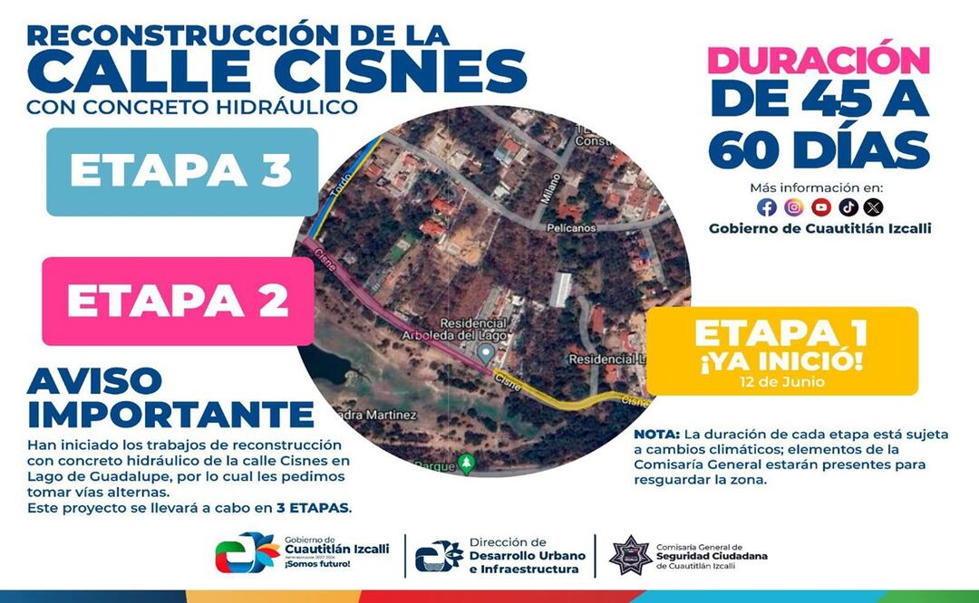 Calle Cisnes de Lago de Guadalupe, Edomex será pavimentada en 60 días con concreto hidráulico en tres etapas. Foto: Especial