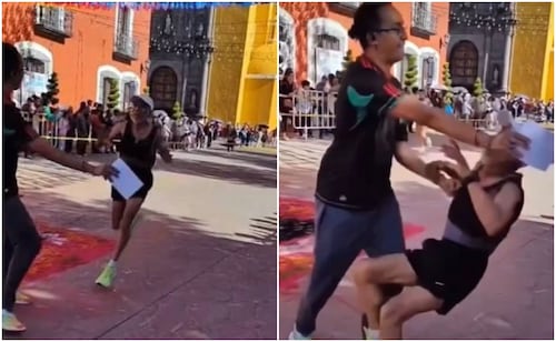 Adulto mayor es derribado en carrera de Huamantla por organizador; video desata indignación en redes sociales
