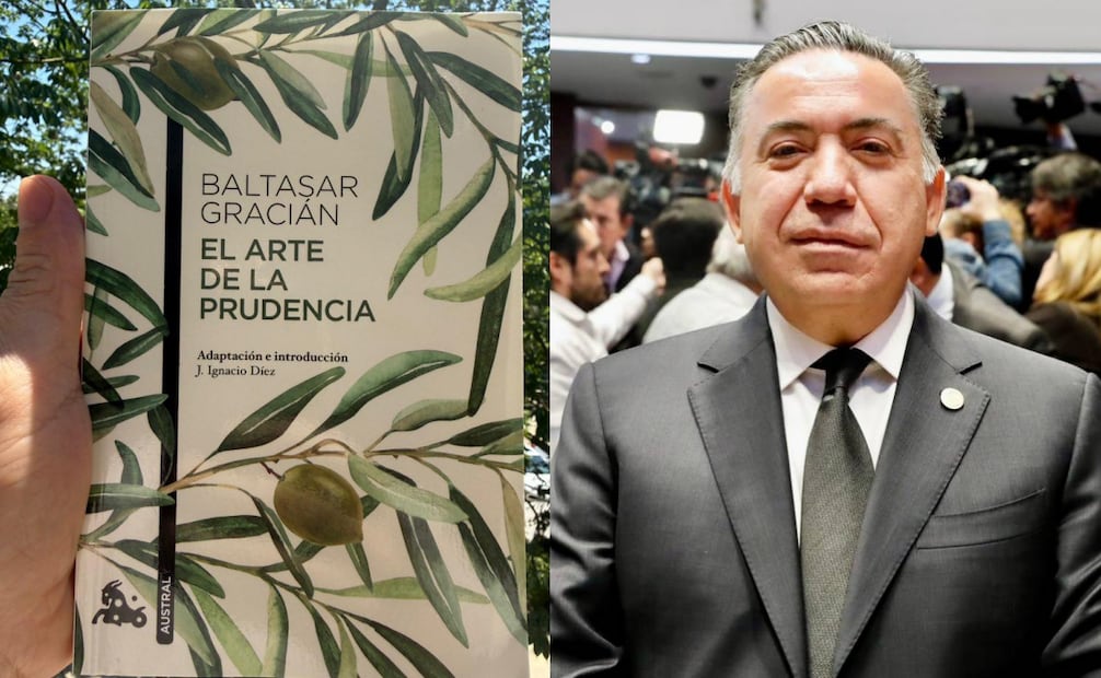 Senador Inzunza presume lectura de “El arte de la prudencia” (13/05/2026). Foto: Especial