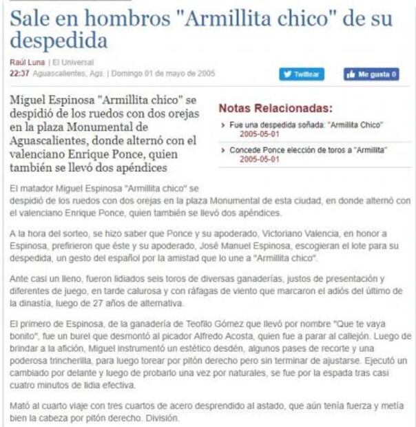 Así publicó EL UNIVERSAL el retiro y regreso de "Armillita"
