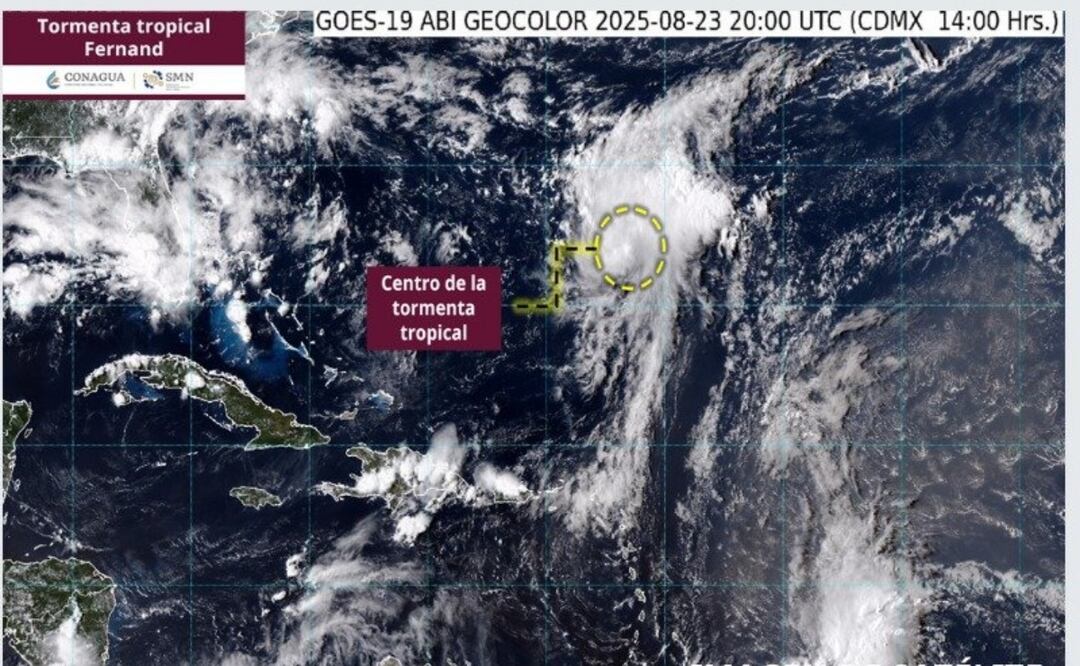 Centro de la tormenta tropical "Fernand" en el Atlántico central (23/08/2025). Foto: Conagua