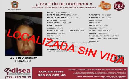 Localizan sin vida a Anllely, joven desaparecida en el municipio de Lerma