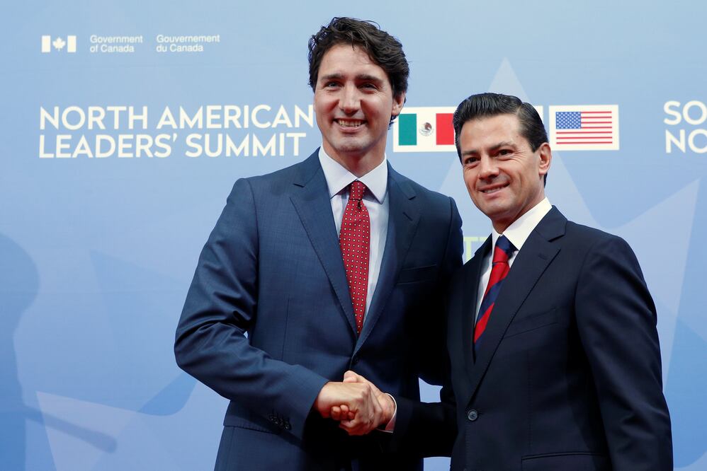 El primer ministro de Canadá, Justin Trudeau, y el presidente de México, Enrique Peña Nieto, durante la Cumbre de Líderes de Norteamerica en Ottawa en 2016 (Foto: Reuters/Archivo)
