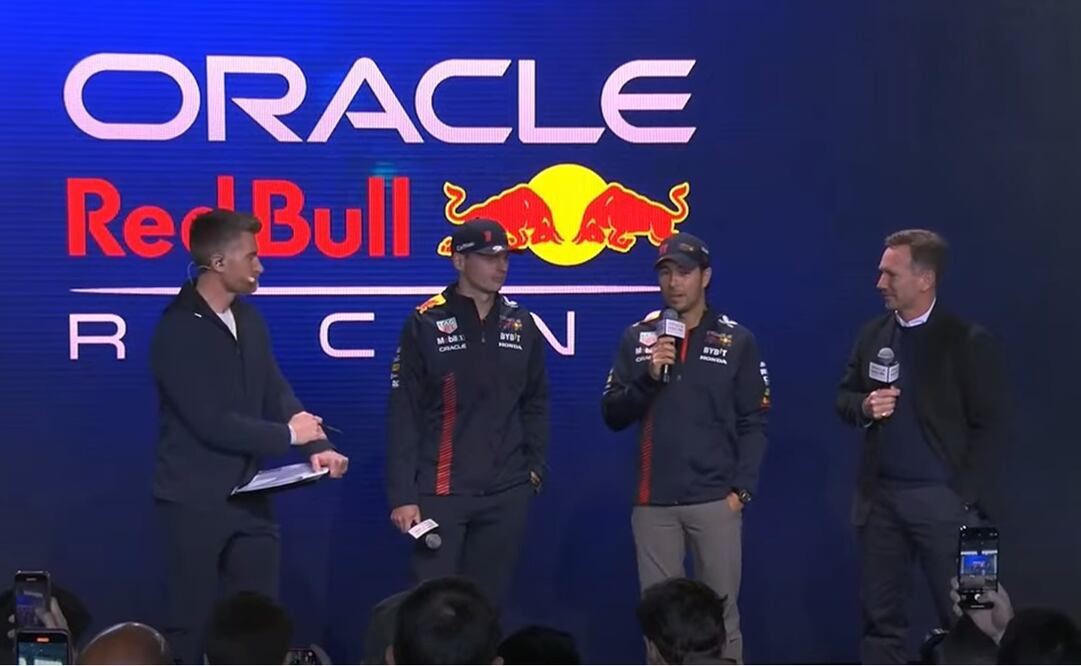 Max Verstappen, Checo Pérez y Christian Horner en Nueva York / Foto: Especiales