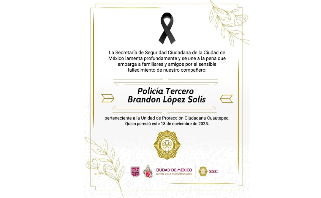 Fallece el policía Brandon que enfrentó a ladrones en GAM.
Foto: Especial.