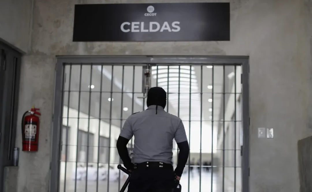 Un guardia observa a los presos del Centro de Confinamiento para el Terrorismo (Cecot), en Tecoluca (El Salvador). Foto: EFE