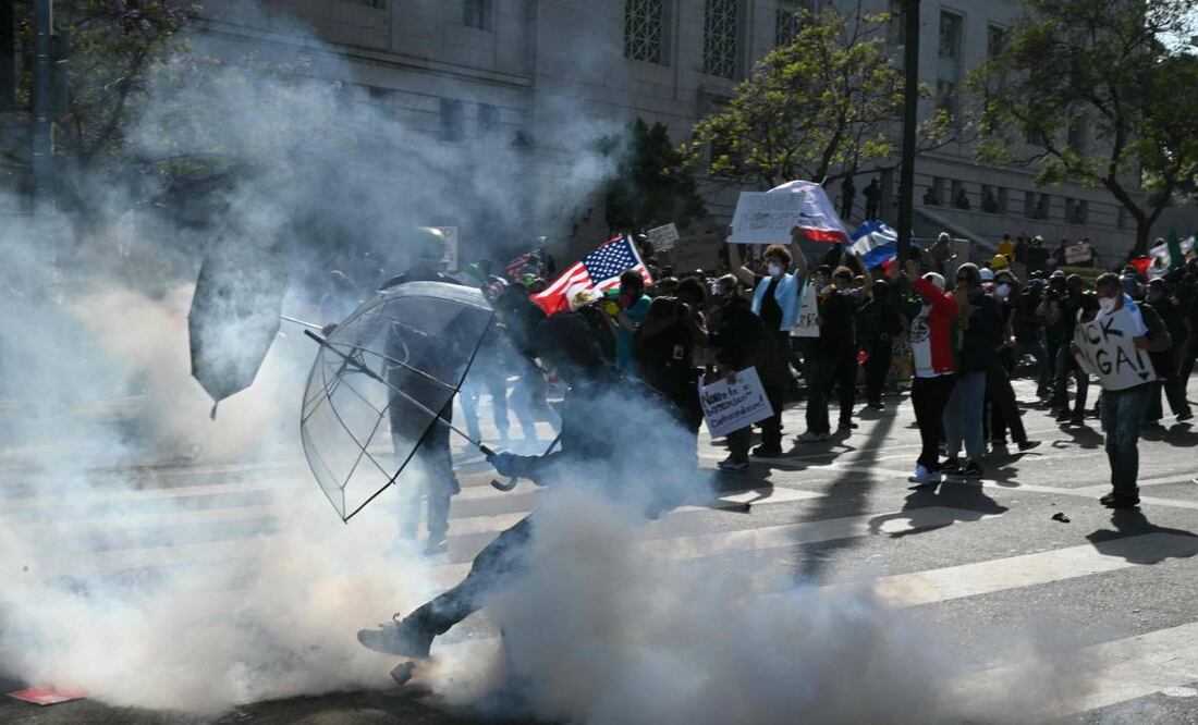 Protestas en los Ángeles durante el "No Kings Day". (14/06/25) Foto: AFP