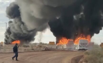 Despojan e incendian tres camiones de transporte de personal en Caborca, Sonora