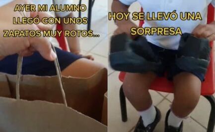 Gracias “maeta”. Regala zapatos a su alumno y conmueve en TikTok