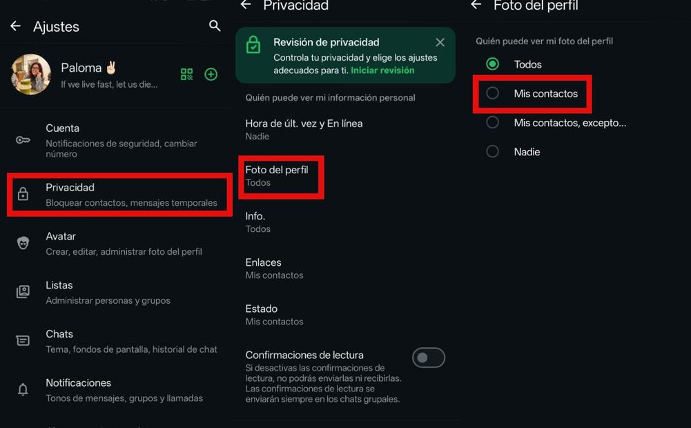 Cómo ocultar tu foto de perfil en WhatsApp a desconocidos. Imagen: captura de pantalla