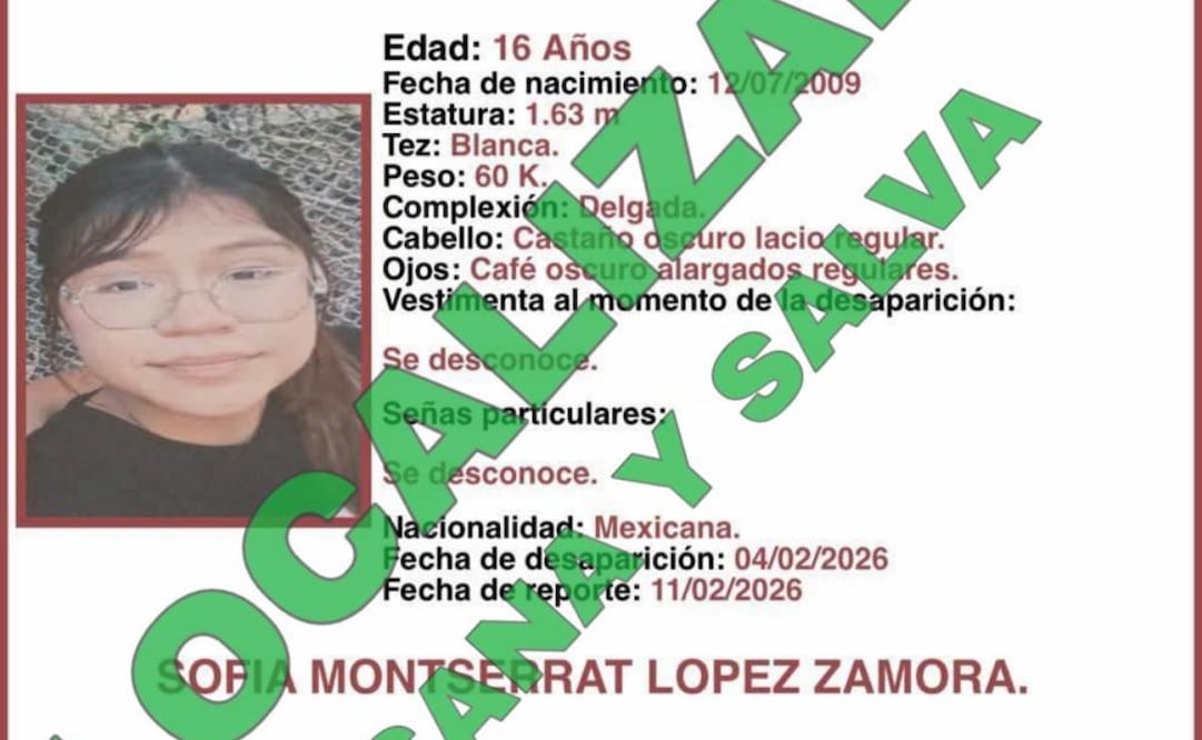 Localizan en Sonora a menor con buscada en Nayarit (15/02/2026). Foto: Especial