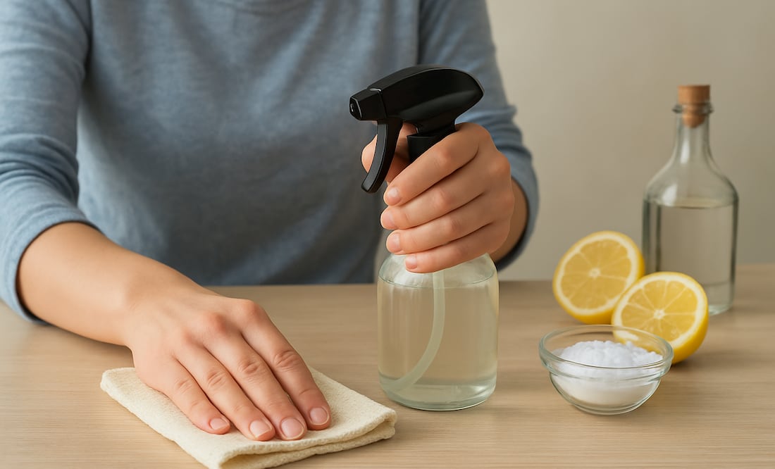 Conoce la sencilla receta para crear tu propio limpiador multiusos ecológico y casero. Foto: Creada con IA (ChatGPT)