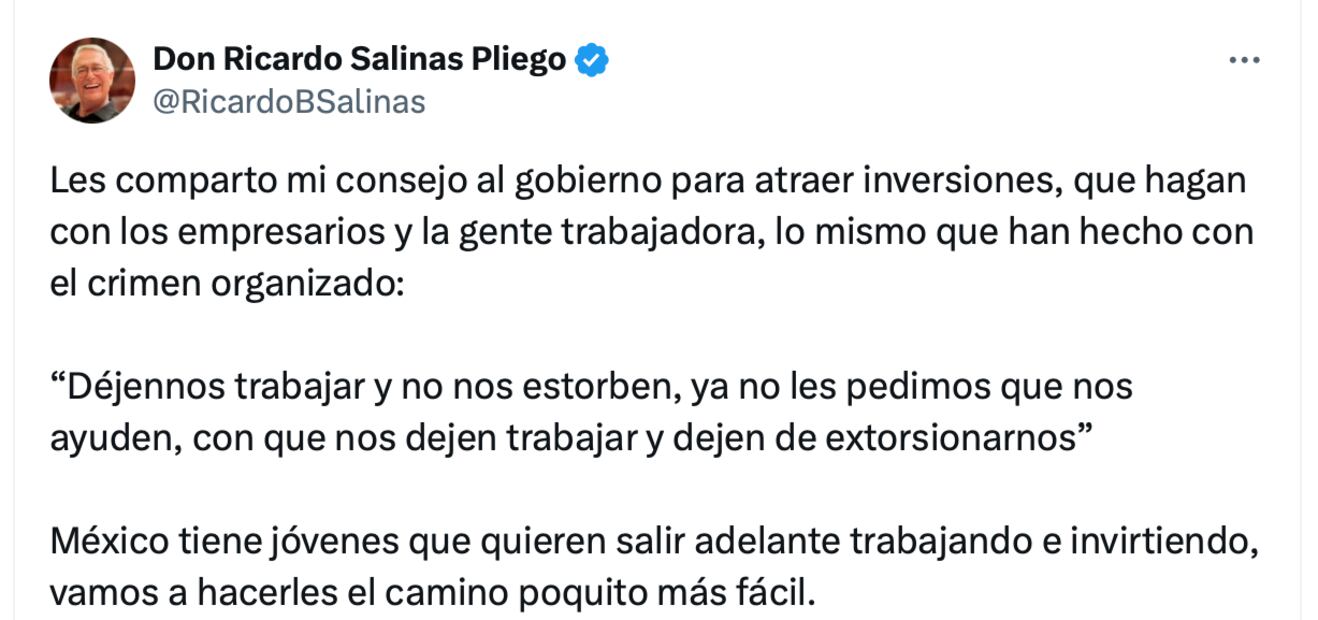 Salinas Pliego lanza contundente consejo al gobierno. Foto: Captura de pantalla