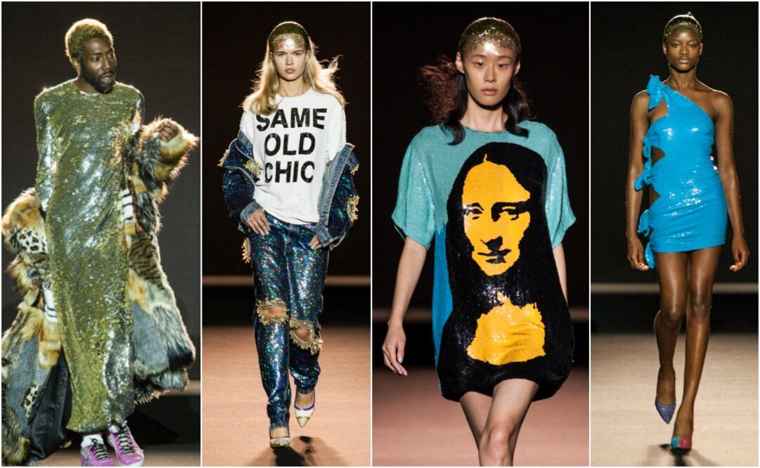 Los modelos desfilaron con destellos en la cabeza para completar sus brillantes looks 