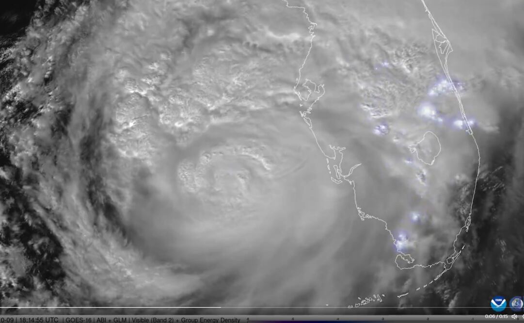 Trayectoria de desplazamiento del huracán Milton. Foto: Captura de pantalla @NOAASatellites