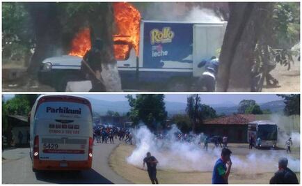 Chocan normalistas con policías en Michoacán