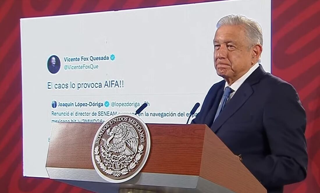 López Obrador acusó que Vicente Fox le echó la culpa del incidente en el AICM. Foto: Captura de pantalla
