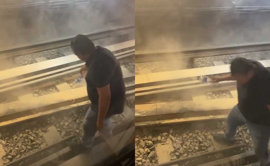 En el video se observa a un operador en vías con una botella de agua, además de la presencia de humo en la zona. Foto: Captura de video