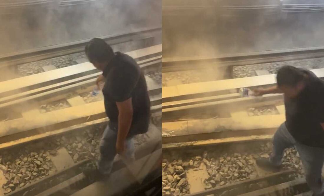 En el video se observa a un operador en vías con una botella de agua, además de la presencia de humo en la zona. Foto: Captura de video
