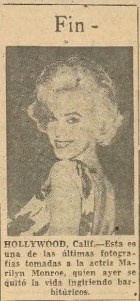Se informa en agosto de 1962 sobre la muerte de la actriz Marilyn Monroe. Esta fue una de sus últimas fotografías.
Hemeroteca EL UNIVERSAL.