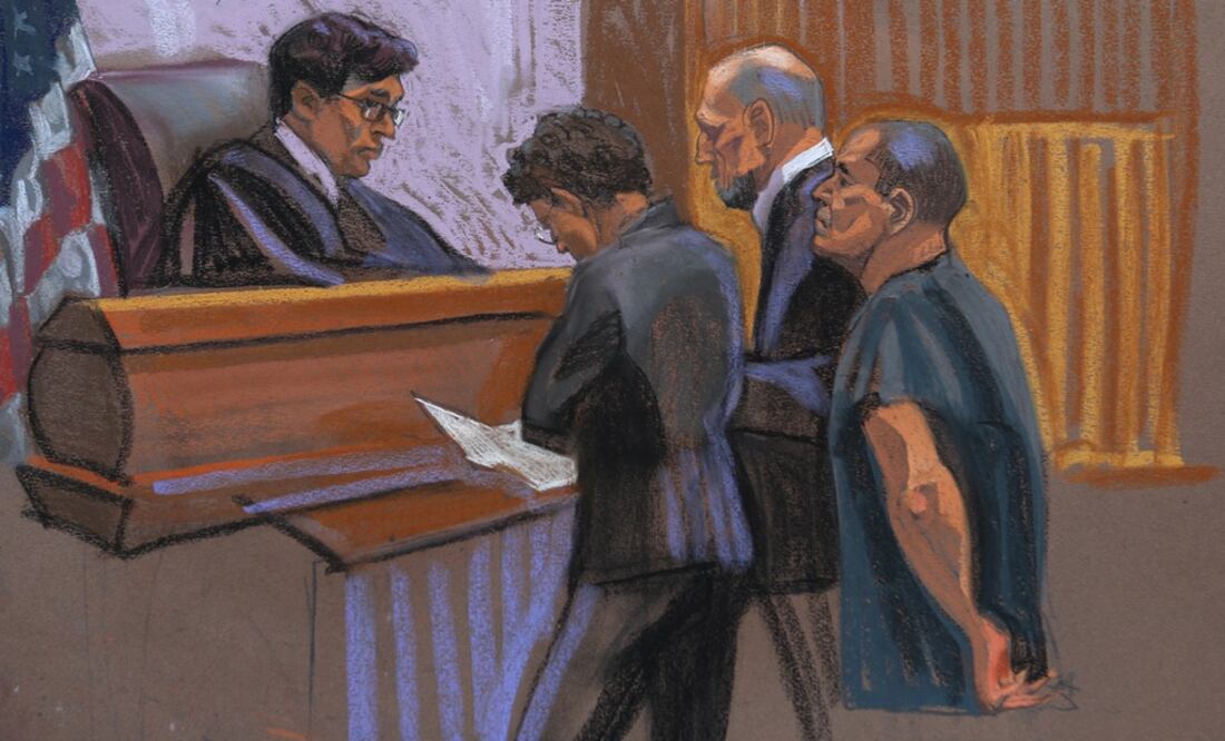 Joaquín "El Chapo" Guzmán ante una corte en Nueva York. Ilustración difundida por Reuters