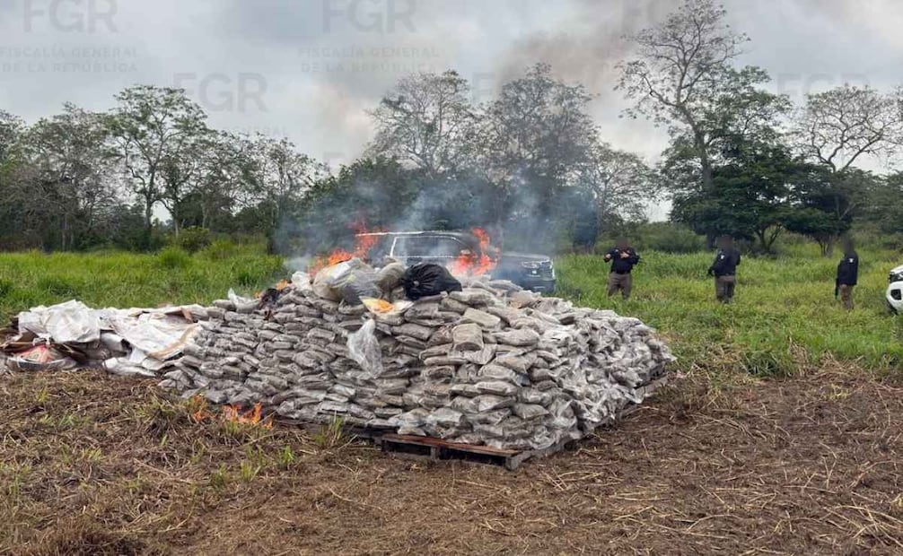 Fiscalía destruye casi una tonelada de narcóticos en Tabasco; incineran marihuana y metanfetamina.
Foto: Especial.