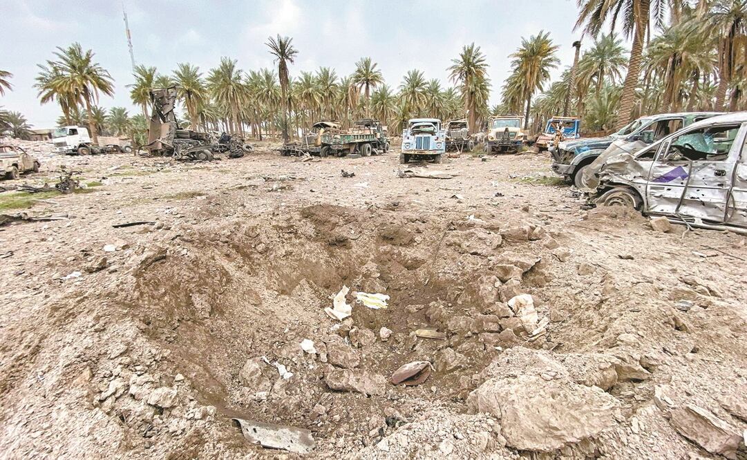 Zona del impacto de un ataque militar de Estados Unidos, en Jurf al-Sakhr, controlada por Kataib Hezbollah. Foto: 