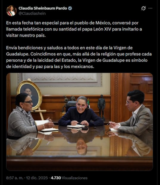 Publicación de Claudia Sheinbaum en X. Foto: captura de pantalla