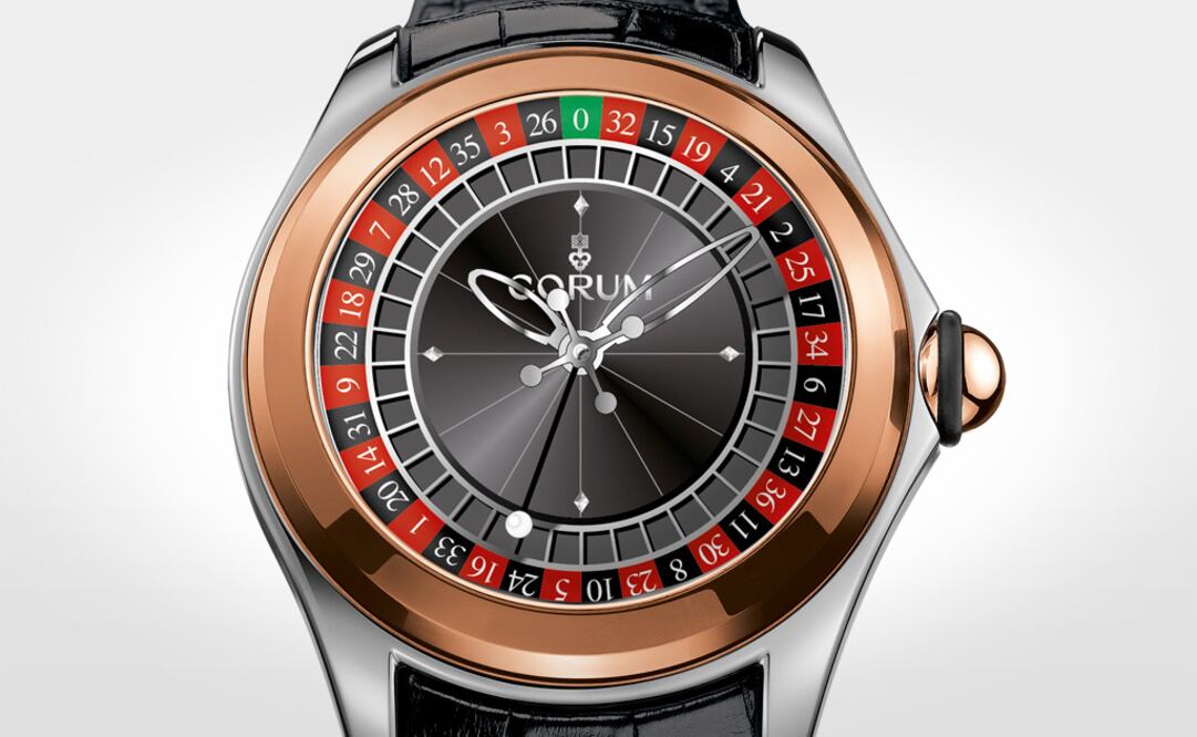 La esfera del Bubble Roulette se asemeja auna mesa de ruleta con sus diminutos casilleros y una bola en el extremo del segundero.