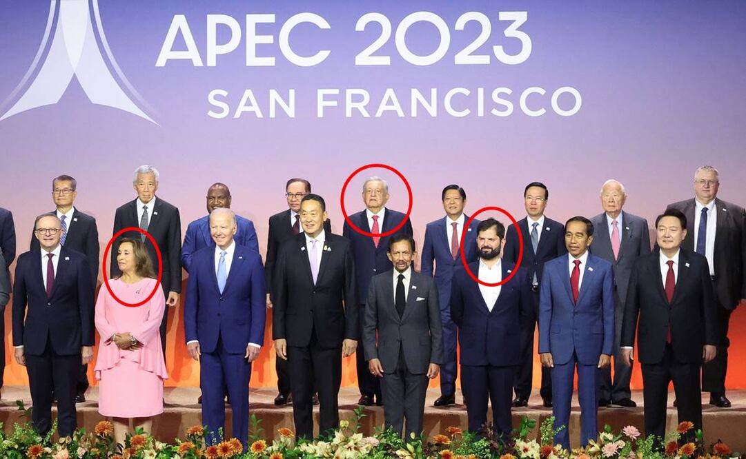 Los líderes del foro de Cooperación Económica Asia-Pacífico de 21 miembros, incluido el presidente surcoreano Yoon Suk Yeol (extremo R, 1ª fila) y el presidente estadounidense Joe Biden (3L, 1.a fila) durante una foto familiar de líderes que asistieron a una cumbre del foro de Cooperación Económica Asia-Pacífico en el Centro Moscone en San Francisco, California, EE.UU. EFE/EPA/YONHAP SOUTH KOREA OUT