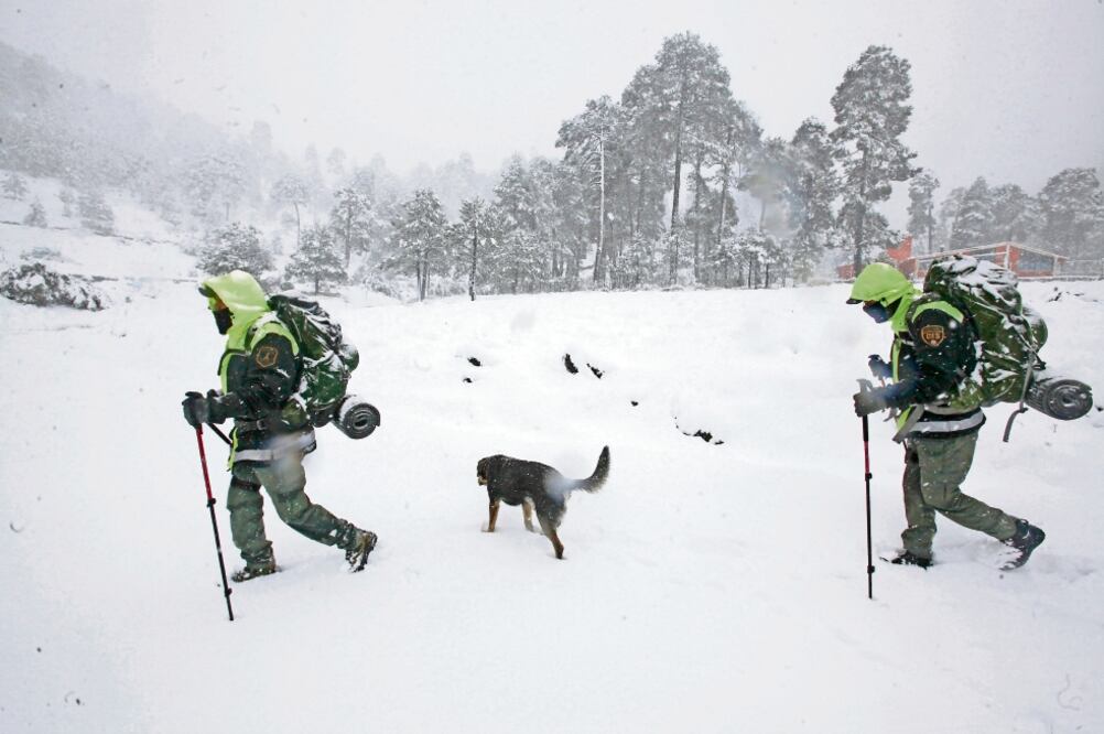 Policías de la división de Alta Montaña mexiquenses son entrenados ocho meses para contar con las habilidades de rescate y apoyo en los volcanes Iztaccíhuatl, Xinantécatl, el Izta-Popo y regiones altas. (JORGE ALVARADO. EL UNIVERSAL)