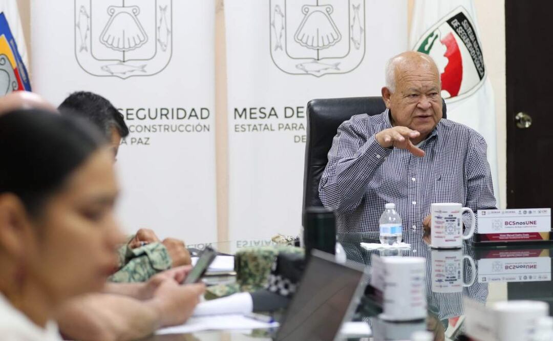 Víctor Castro Cosío, gobernador de BCS anuncia investigación a corporaciones policiacas (24/06/2025). Foto: Especial