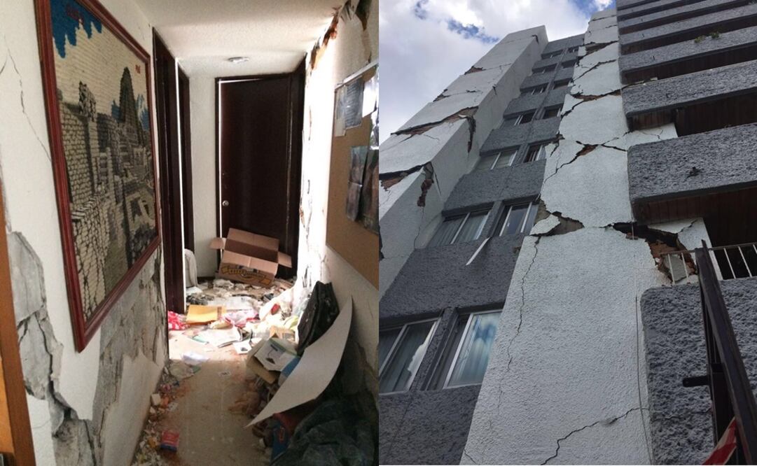 Edificio dañado en Paseos de Taxqueña. /Tomada de Twitter