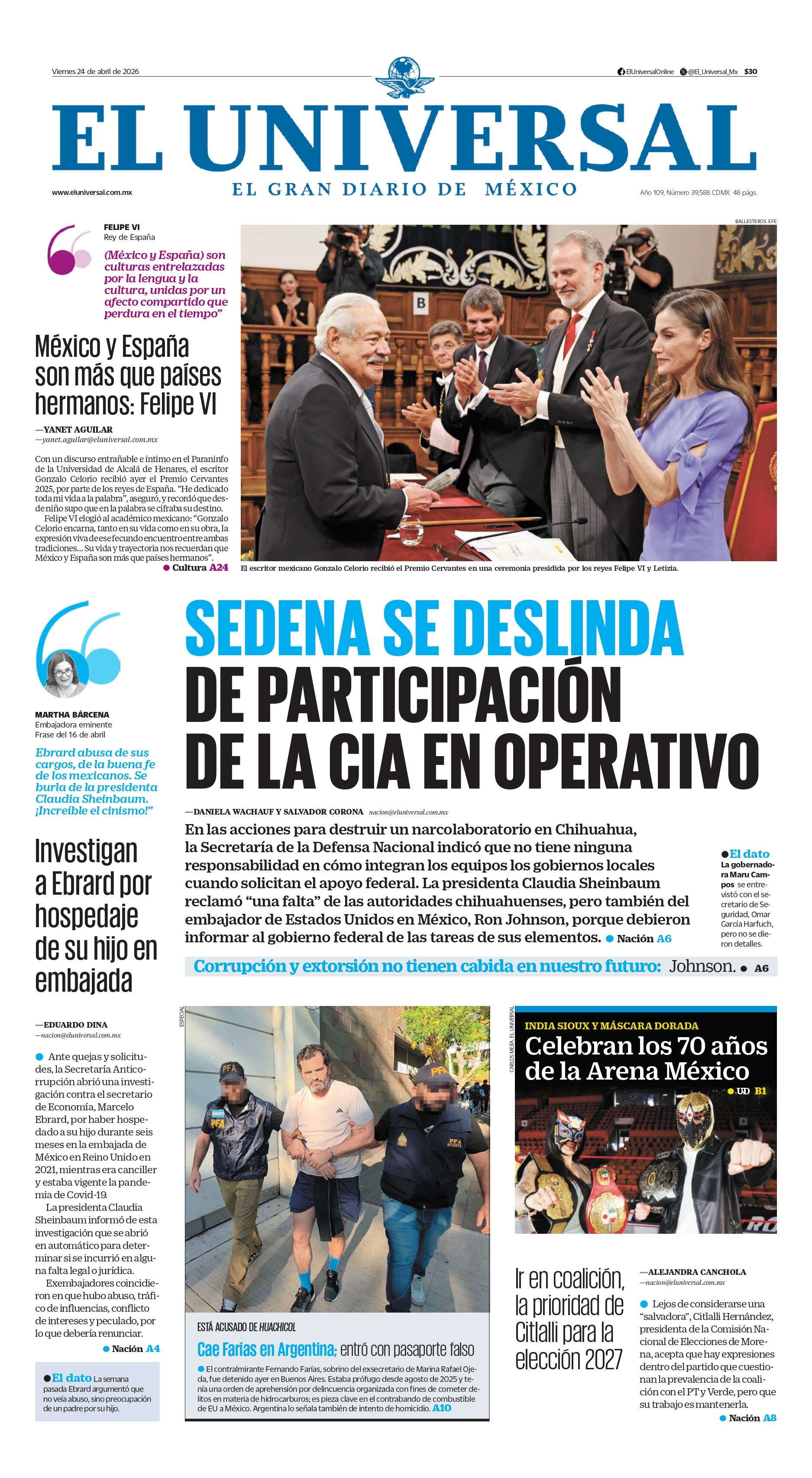 Portada impresa del 24 de abril de 2026