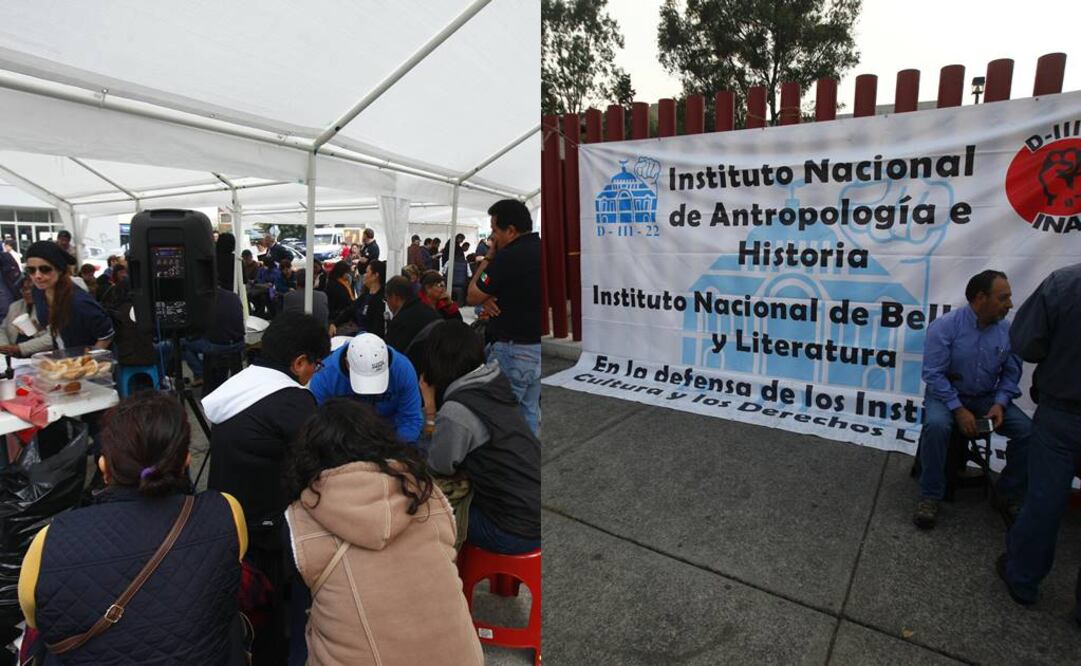 En el plantón también están presentes el sindicato de Administrativos, Técnicos y Manuales del INBA y el de Académicos e Investigadores del INAH. FOTO: Yadín Xolalpa/EL UNIVERSAL.