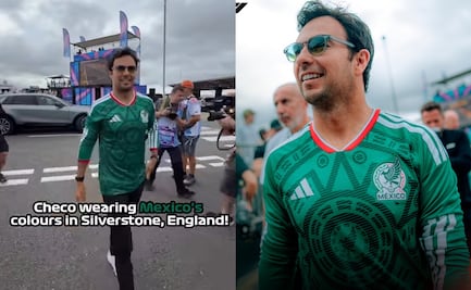 Checo Pérez "presume" la playera de la Selección Mexicana, durante el Gran Premio de Gran Bretaña