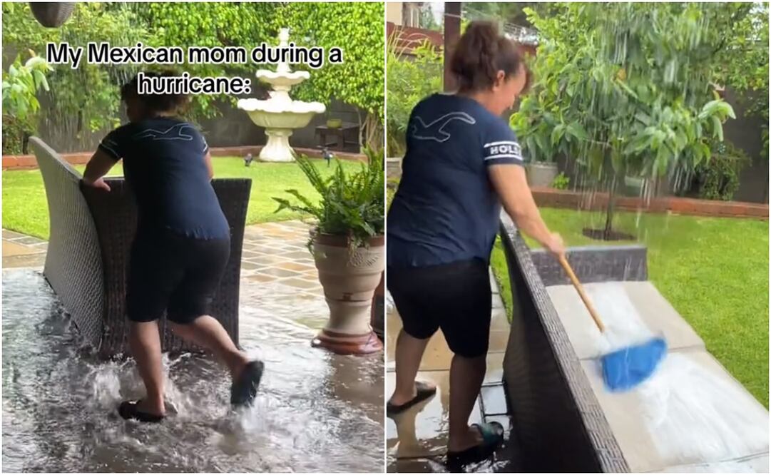 ¿Mujer eco friendly? Usa la lluvia del huracán Hilary para lavar su sala. Foto: Capturas de TikTok @iselanavarrete50